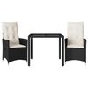 vidaXL 3-delige Bistroset met kussens poly rattan zwart