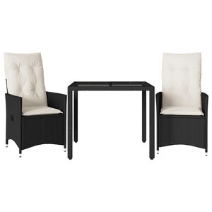 vidaXL 3-delige Bistroset met kussens poly rattan zwart