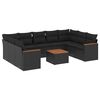 vidaXL 10-delige Loungeset met kussens poly rattan zwart