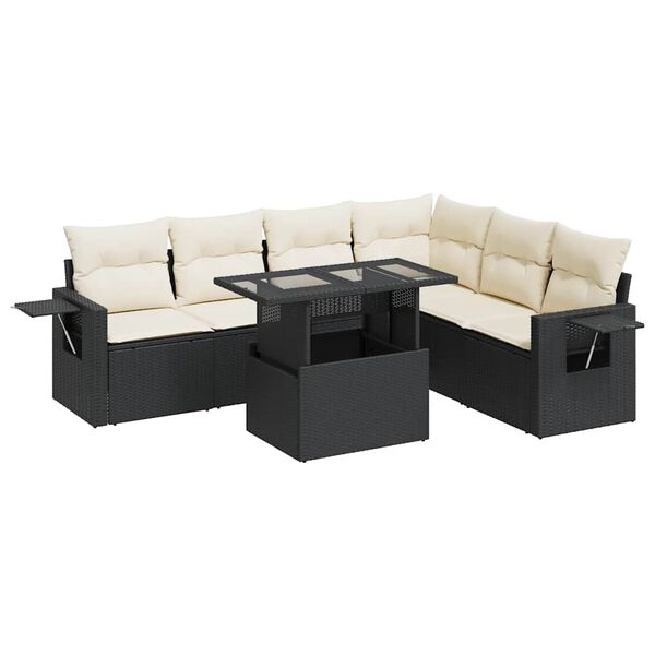 vidaXL 7-delige Loungeset met kussens poly rattan zwart