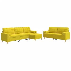 vidaXL 3-delige Loungeset met voetenbank en kussens stof lichtgeel