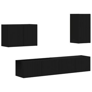 vidaXL TV Wandkast Set Wandgemonteerd 4 pcs Zwart Bewerkt hout