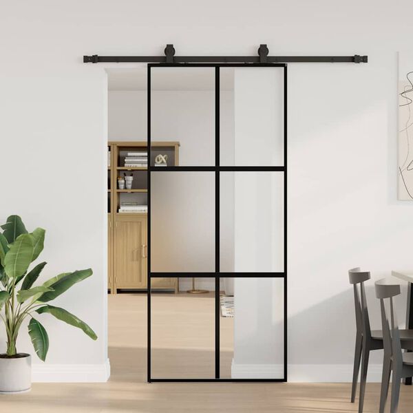 vidaXL Schuifdeur met beslagset 90x205 cm gehard glas zwart
