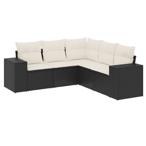 vidaXL 5-delige Loungeset met kussens poly rattan zwart