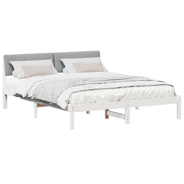 vidaXL Bedframe Wit en lichtgrijs 150 x 200 cm Massief grenenhout