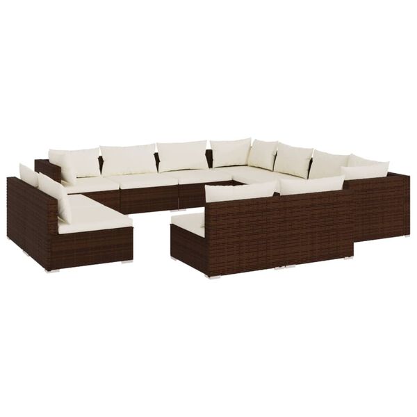 vidaXL 11-delige Loungeset met kussens poly rattan bruin