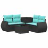 vidaXL Bankstel 6 st Zwart en Blauw Poly Rattan en Staal