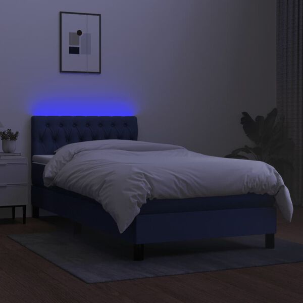 vidaXL Boxspring met matras en LED stof blauw 100x200 cm