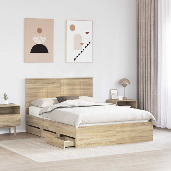 vidaXL Bedframe met lade Sonoma Eiken 140 x 190 cm Ingenieurshout
