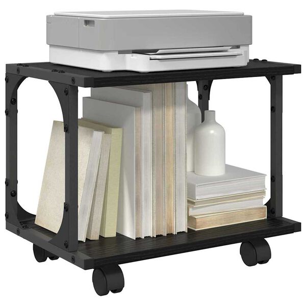 vidaXL Printerstand Zwart Eiken 41 x 28 x 33.5 cm Bewerkt hout