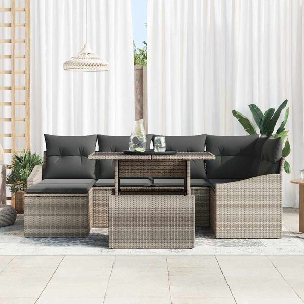 vidaXL Tuin Sofa Set 7 pcs Grijs Poly rattan en gepoedercoat staal