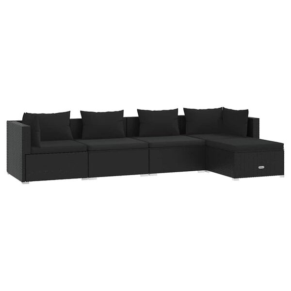 vidaXL 5-delige Loungeset met kussens poly rattan zwart