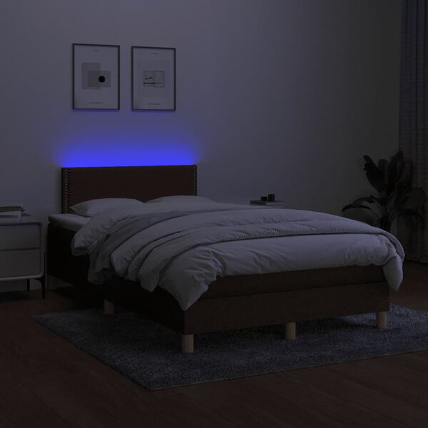 vidaXL Boxspring met matras en LED stof donkerbruin 120x190 cm