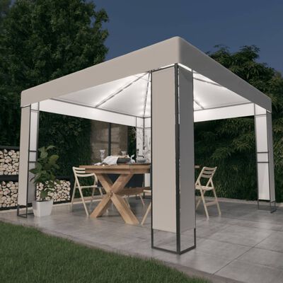 vidaXL Prieel met dubbel dak en LED-lichtslinger 3x3 m wit