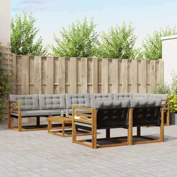 vidaXL Buiten bankenset met kussen 9 pcs Natuurlijk en Lichtgrijs