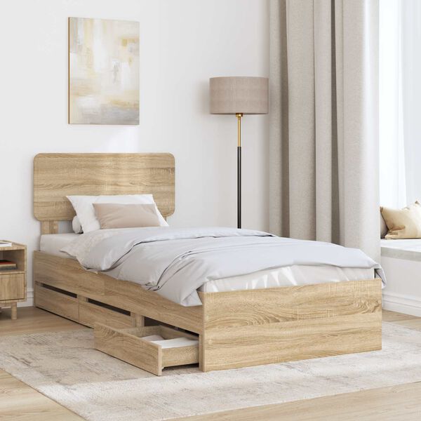 vidaXL Bedframe met lade Sonoma Eiken 100 x 200 cm Geconstrueerd hout