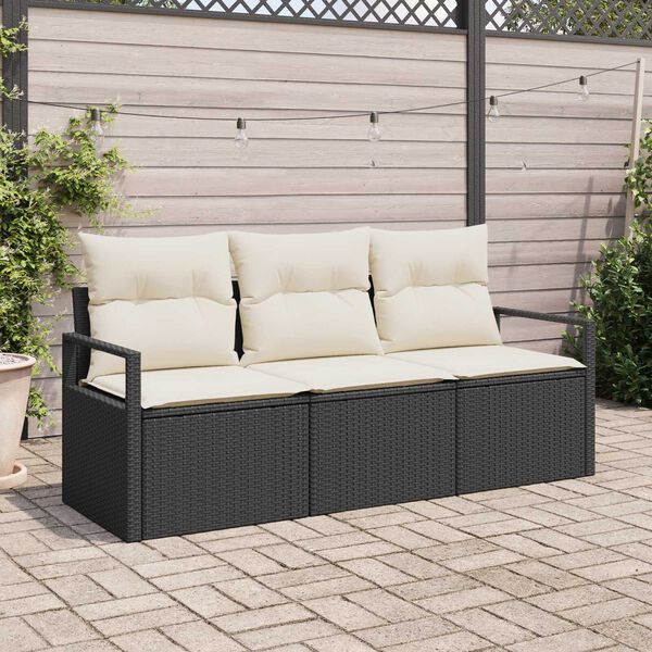 vidaXL Tuinbankenset met kussen 3 pcs Zwart en Wit poly rattan