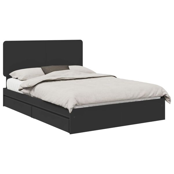 vidaXL Opslag bed met hoofdeinde Zwart 140 x 190 cm Bewerkt hout