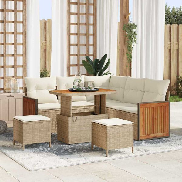 vidaXL Tuinbankenset met kussen 9 pcs Beige en Cr&egrave;me poly rattan