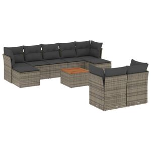 vidaXL 10-delige Loungeset met kussens poly rattan grijs