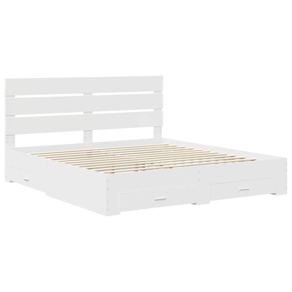 vidaXL Bedframe met lade met hoofdeinde Wit 200 x 200 cm Bewerkt hout