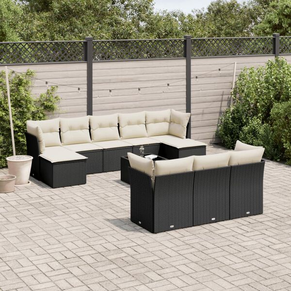 vidaXL 11-delige Loungeset met kussens poly rattan zwart