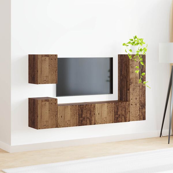 vidaXL Tv-meubelset Wandgemonteerd 4 pcs Oudhout Bewerkt hout