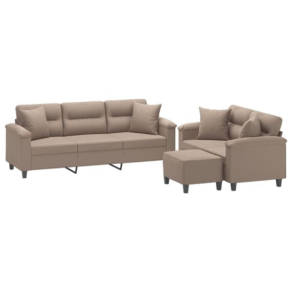 vidaXL 3-delige Loungeset met kussens microvezelstof taupe