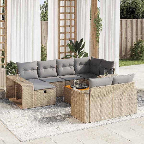 vidaXL 11-delige Tuinset met kussens poly rattan beige