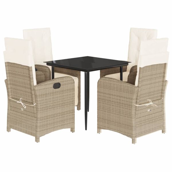 vidaXL 5-delige Tuinset met kussens poly rattan beige