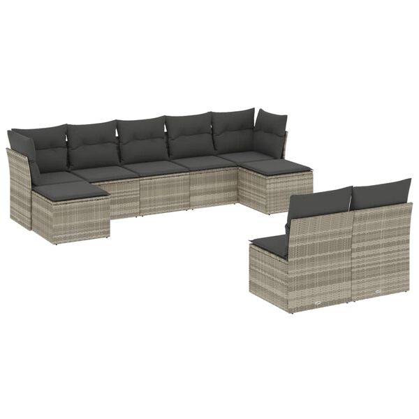 vidaXL 9-delige Loungeset met kussens poly rattan lichtgrijs