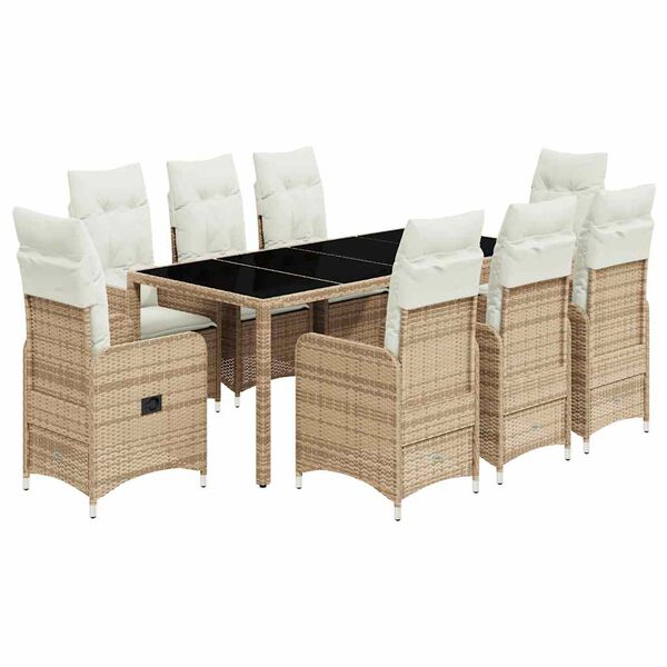 vidaXL 9-delige Bistroset met kussens poly rattan beige