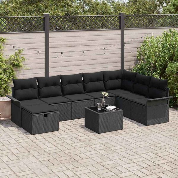 vidaXL Tuin Sofa Set met kussen met opslag 9 pcs Zwart Poly riet