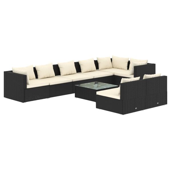 vidaXL 9-delige Loungeset met kussens poly rattan zwart