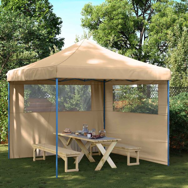 vidaXL Partytent inklapbaar pop-up met 2 zijwanden beige