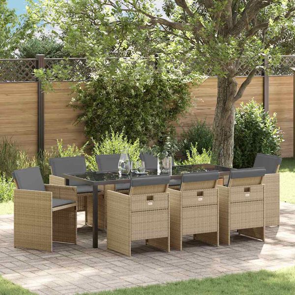 vidaXL Tuin eettafelset 9 pcs Beige poly rattan