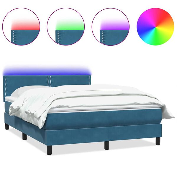 vidaXL Boxspring met matras en LED fluweel donkerblauw 160x220 cm
