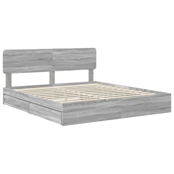 vidaXL Opslag bed met lade Grijs Sonoma 180 x 200 cm Bewerkt hout