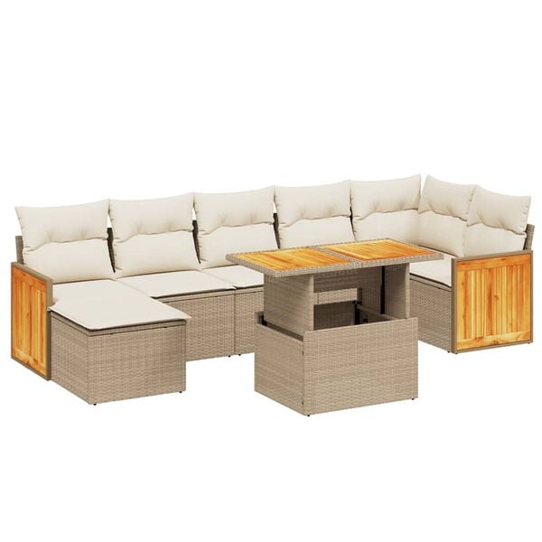 vidaXL 8-delige Loungeset met kussens poly rattan beige