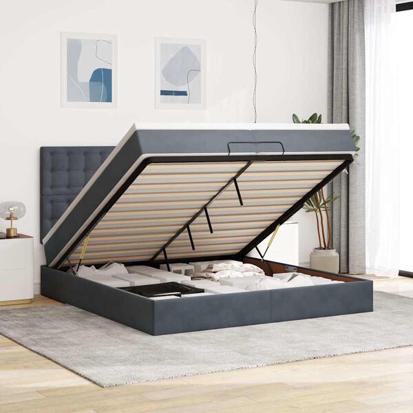 vidaXL Ottoman bed met matrassen 200x200cm fluweel donkergrijs