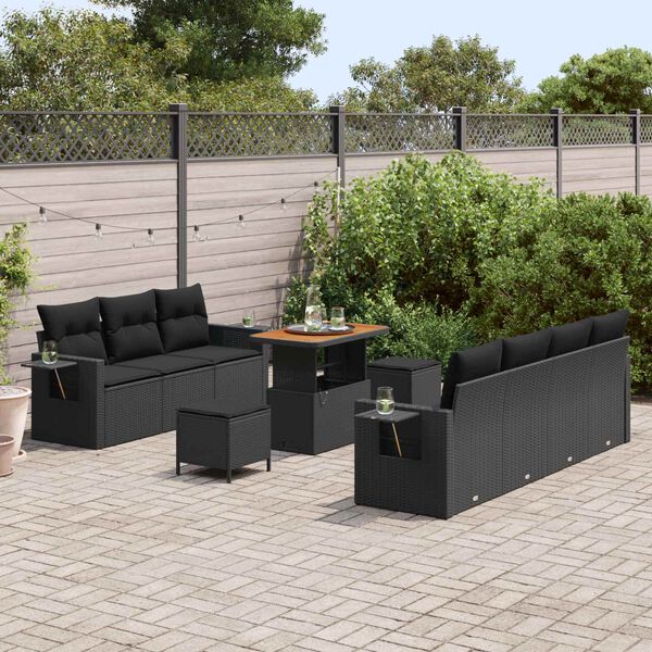 vidaXL Tuin Sofa Set 10 pcs Zwart Poly rattan en gepoedercoat staal