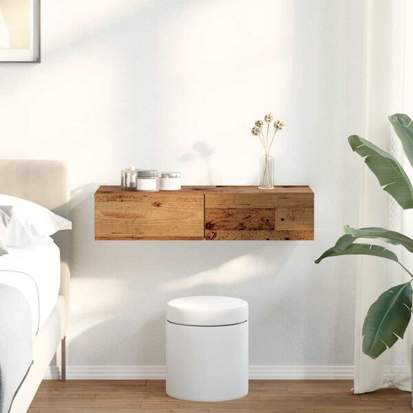 vidaXL Wandschap met lades 80x33x17 cm bewerkt hout oud houtkleurig