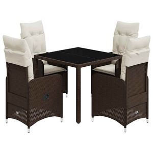 vidaXL 5-delige Bistroset met kussens poly rattan bruin