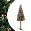 vidaXL Slanke Kerstboom Groen en Wit 150 cm PVC en massief dennenhout