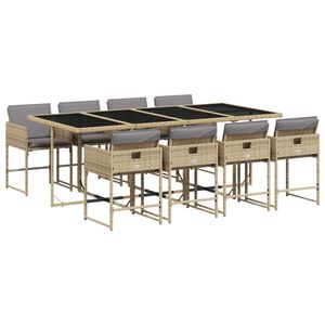 vidaXL 9-delige Tuinset met kussens poly rattan gemengd beige