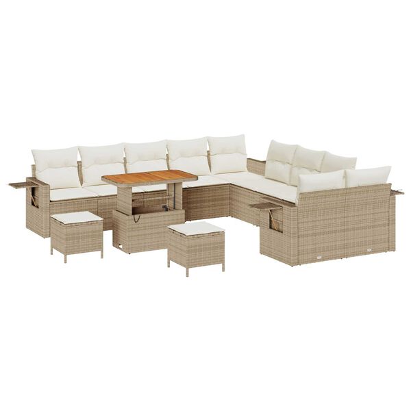 vidaXL Tuin Sofa Set met kussen met opslag 13 pcs Beige poly rattan