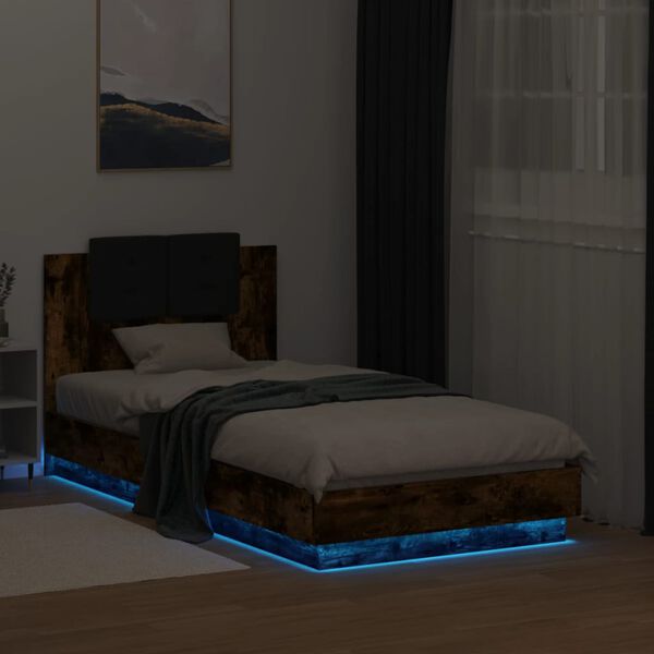 vidaXL Bedframe met hoofdbord en LED gerookt eikenkleurig 90x190 cm