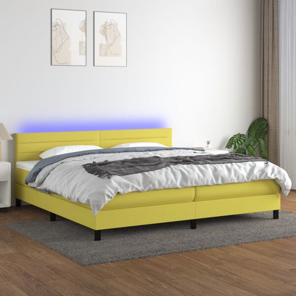 vidaXL Boxspring met matras en LED stof groen 200x200 cm