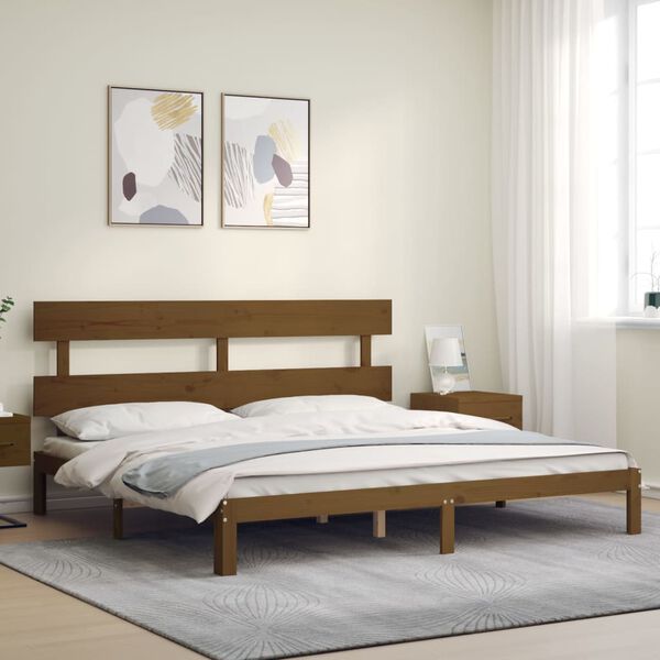 vidaXL Bedframe met hoofdbord massief hout honingbruin 200x200 cm