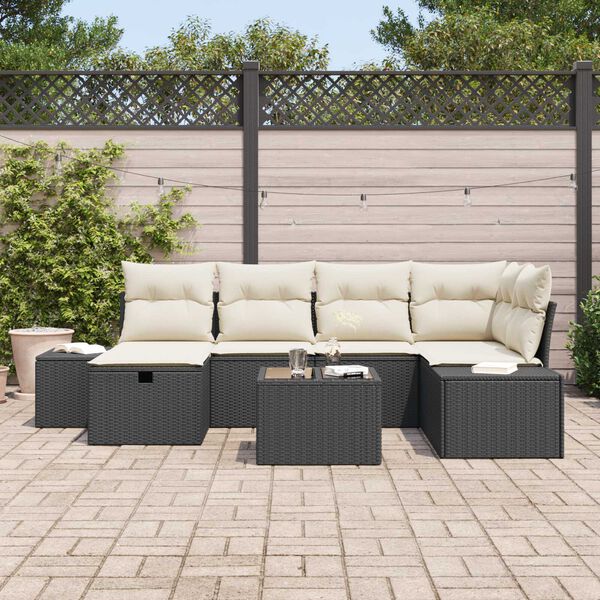 vidaXL Tuin Sofa Set met kussen 7 pcs Zwart poly rattan